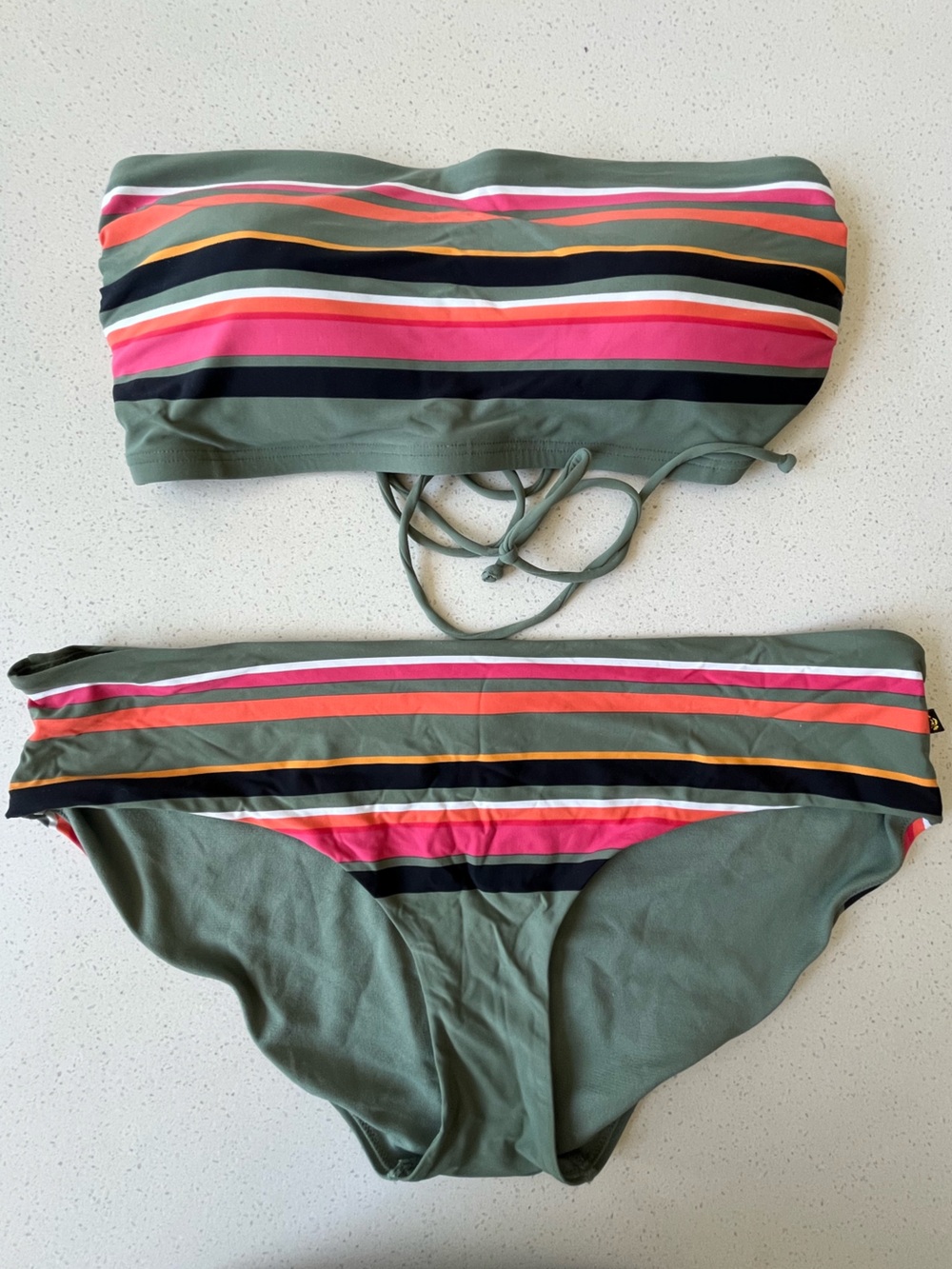 La Vie en Rose Aqua Olive Striped Bikini Set - XL